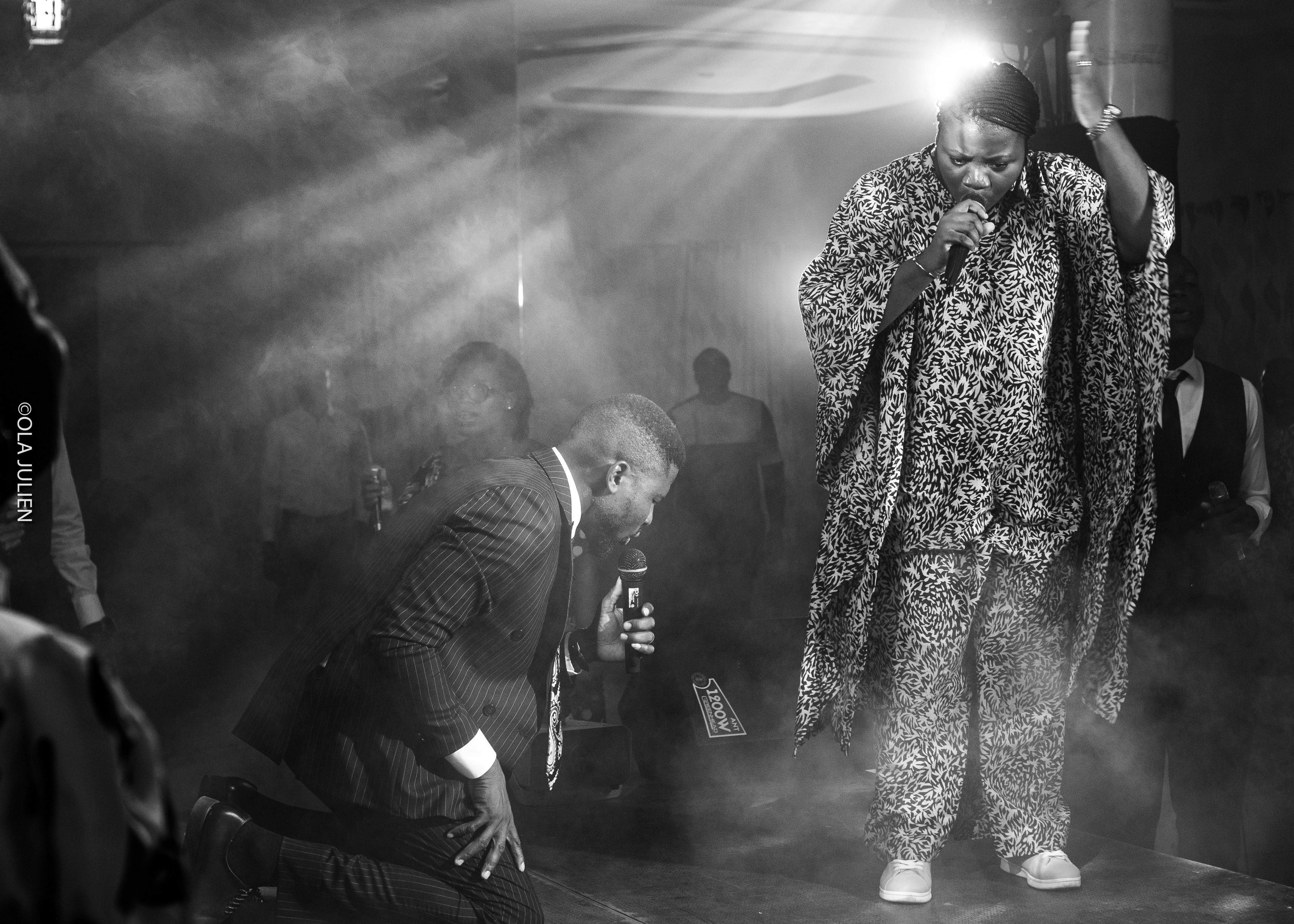 Black and white live performance shot