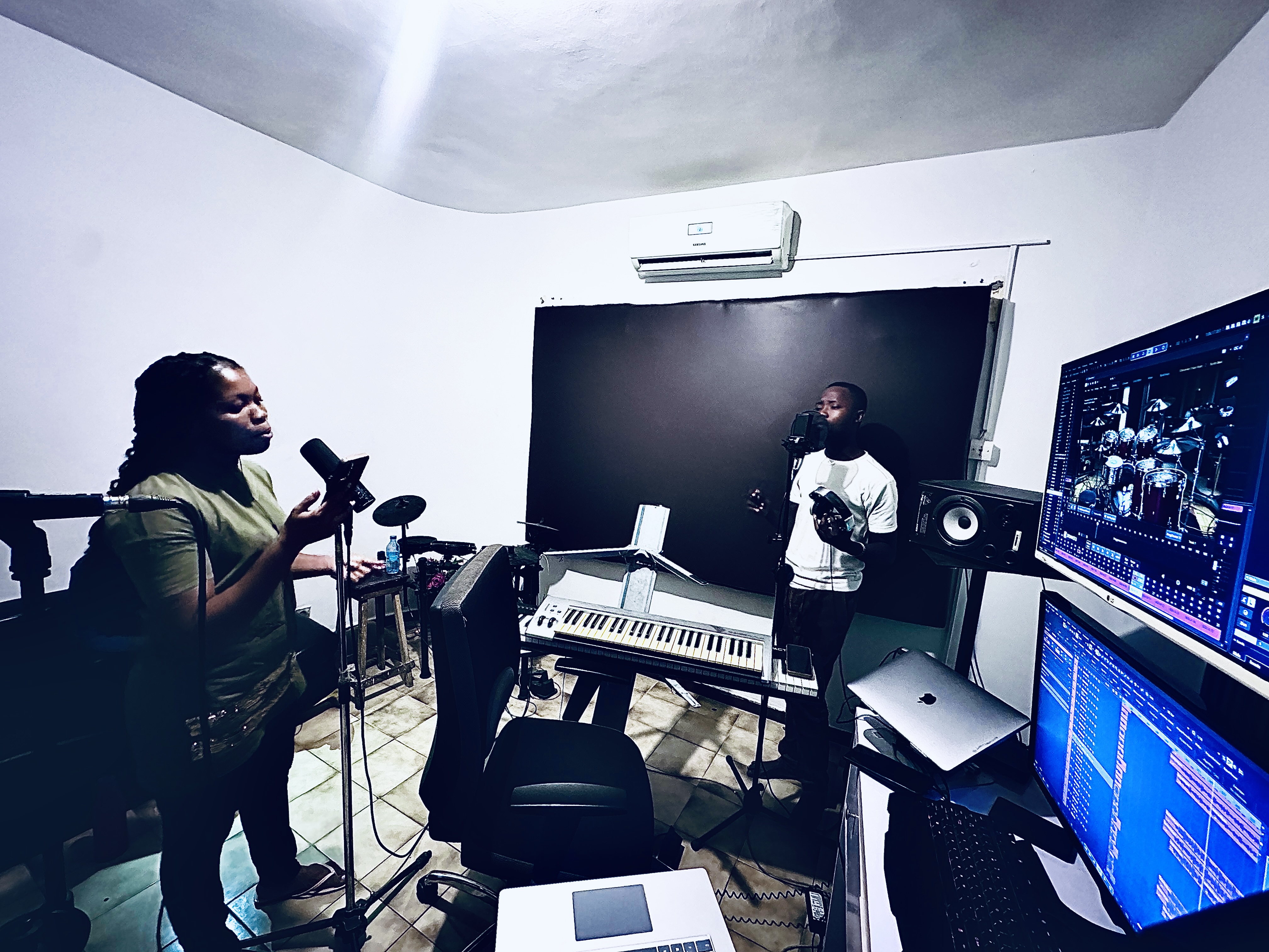 Duo recording session in studio